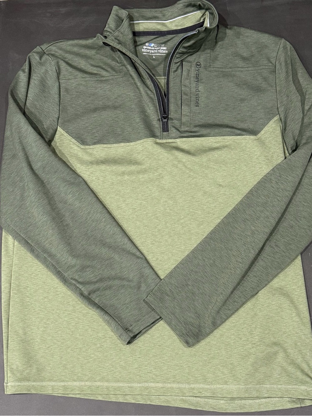 Vineyard Vines Two-Tone Olive Green Quarter-Zip Pullover